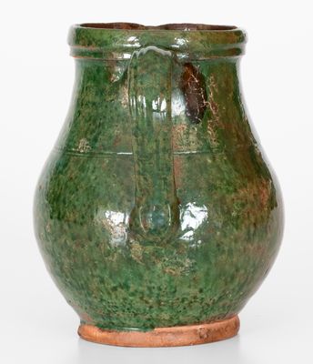 Rare Copper-Glazed Bristol County, Massachusetts Redware Pitcher, early 19th century